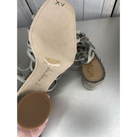 Sam Edelman DAFFODIL Green Croco Ankle Strap Heel Sandals Size 8.5W Wide - Picture 5 of 5